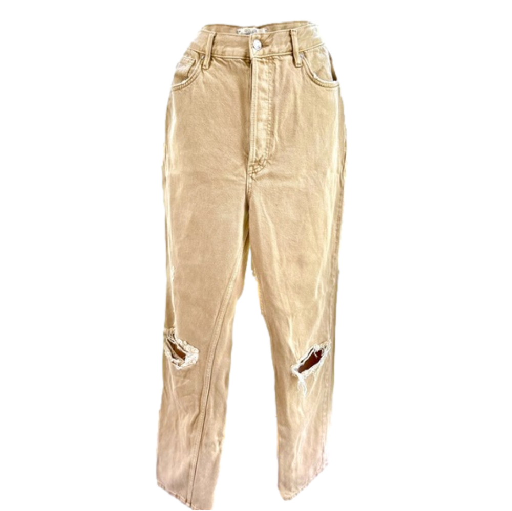 We The Free Dakota Straight Leg Jeans Cafe Au Lait Distressed Size 30
